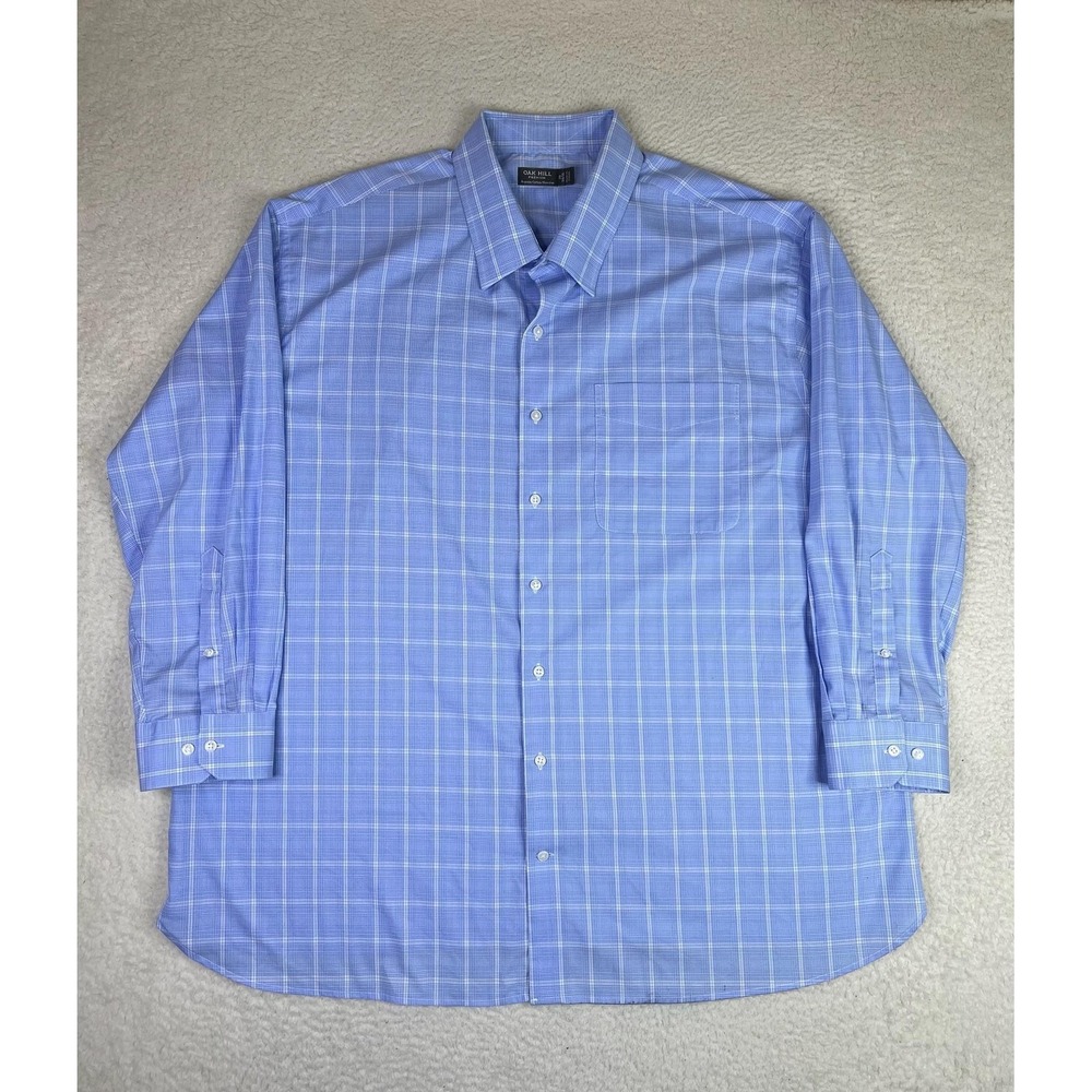 Oak Hill Dress Shirt Mens 20 34/35 Blue Plaid Classic Supima Cotton Non Iron LS